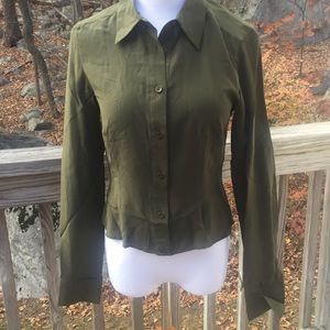 BCBG MaxAzria green silk button down shirt